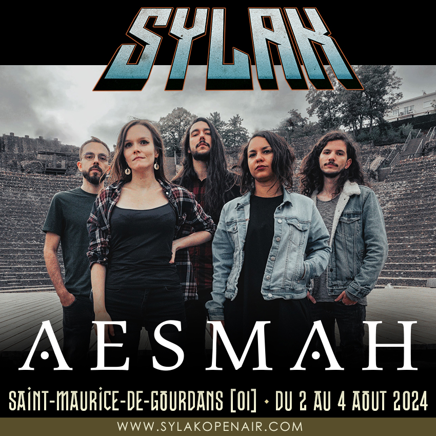 Affiche confirmant la participation du groupe Aesmah à l'édition 2024 du Sylak Open Air à St-Maurice-de-Gourdans (01) le 3 aout 2024